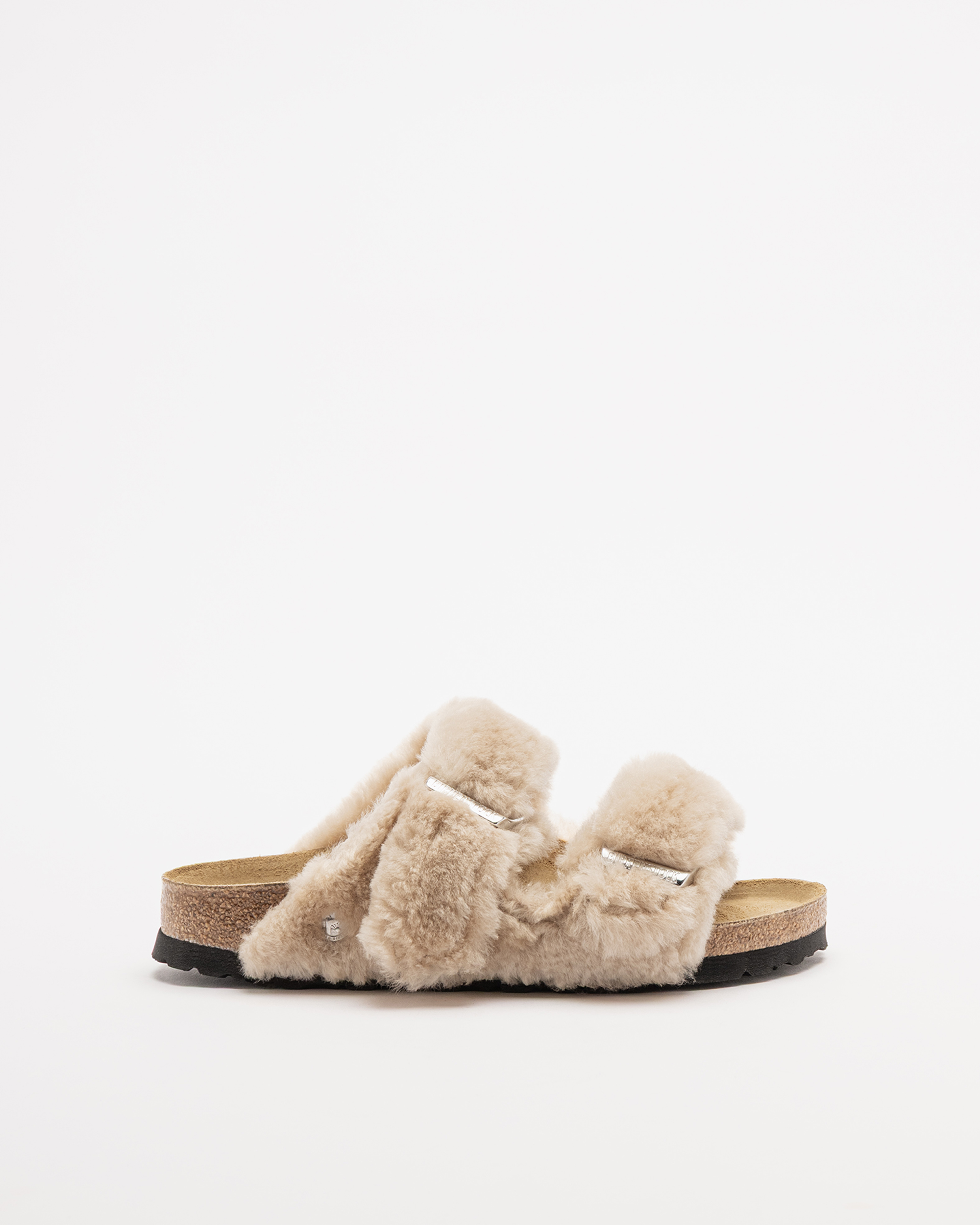 Sandálias Birkenstock Arizona Shearling Rivet Logo Bege