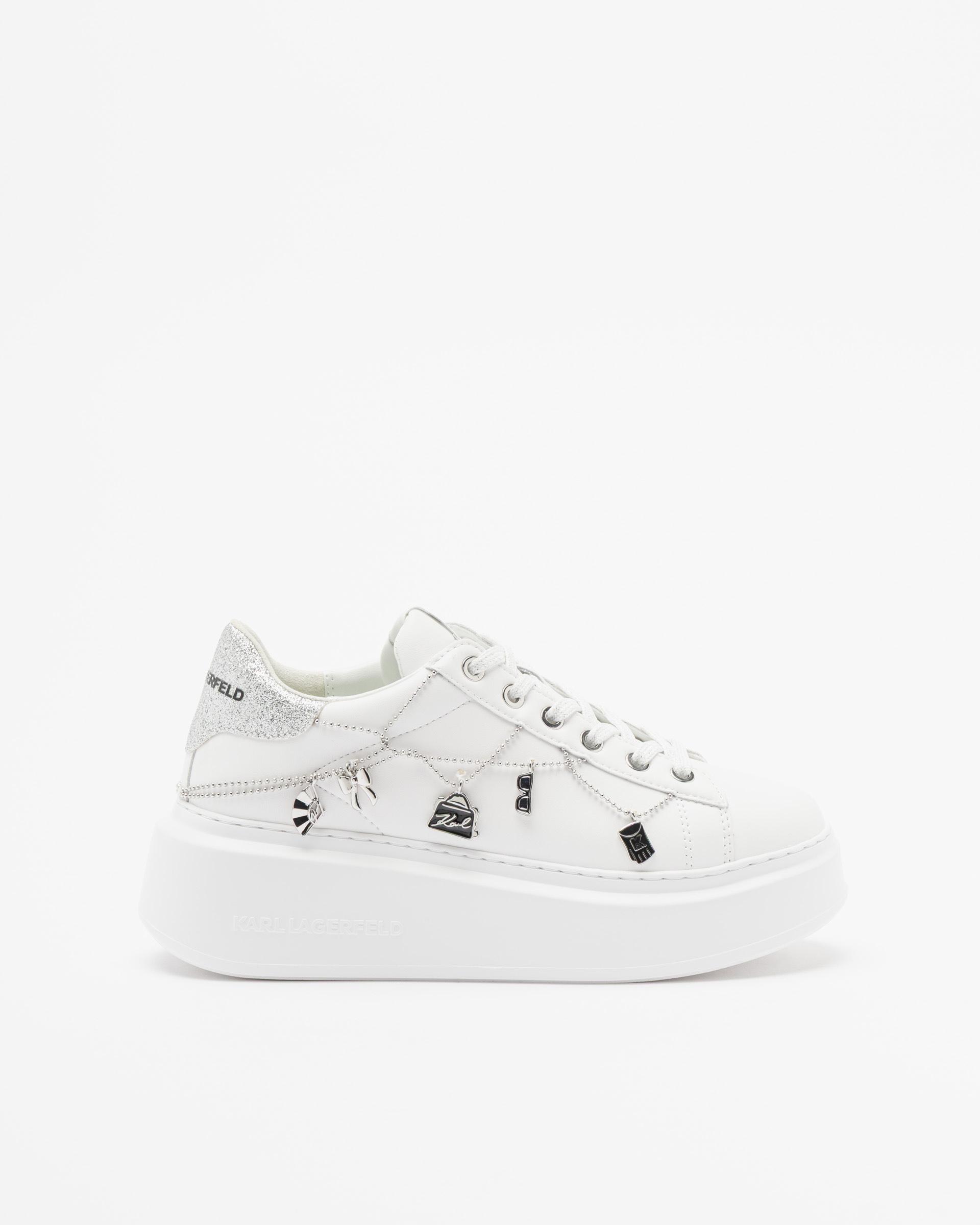 Sapatilhas de plataforma Karl Lagerfeld Anakapri Charm Bead Chain Branco
