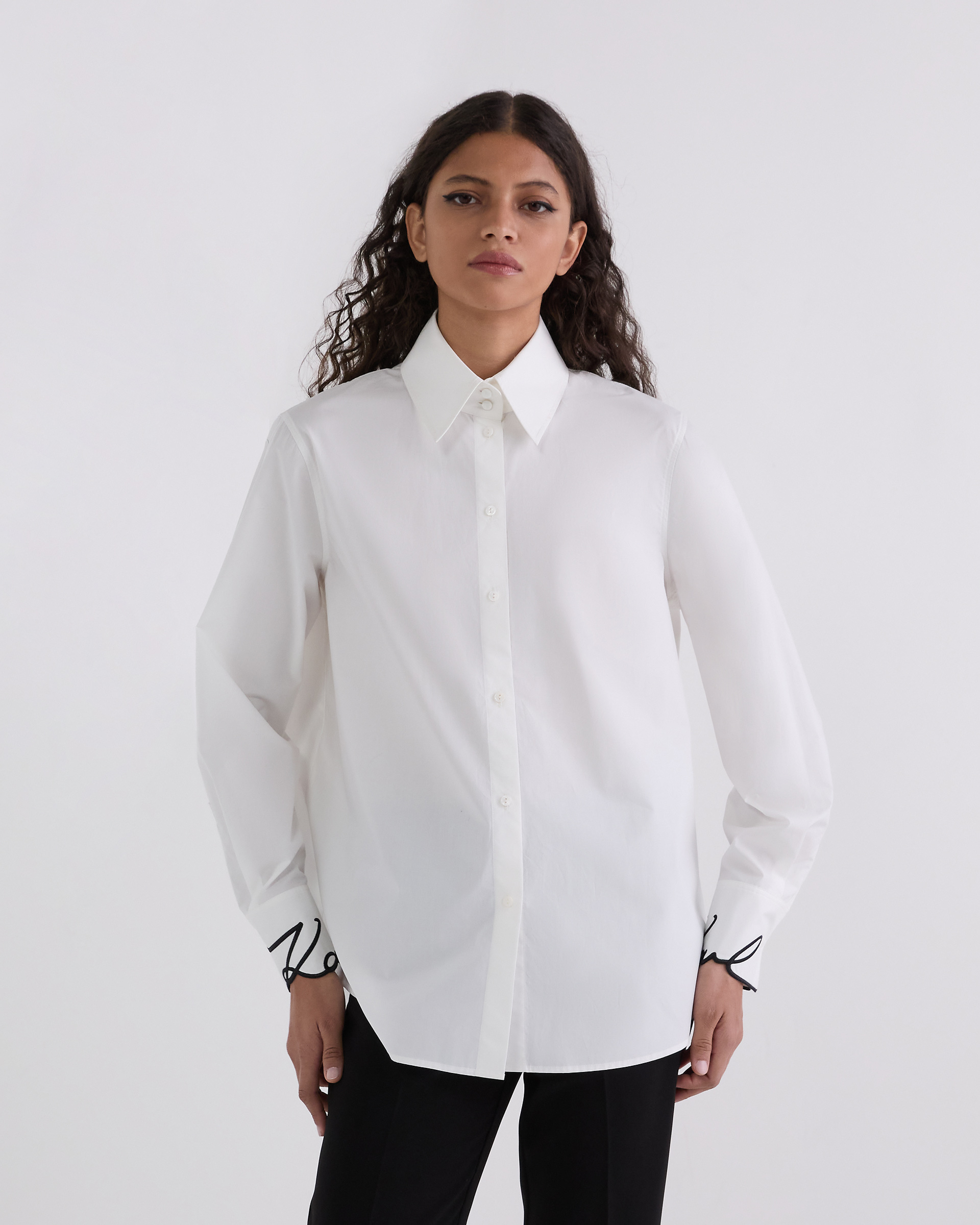 Camisa comprida Karl Lagerfeld Signature Cuff Poplin Branco