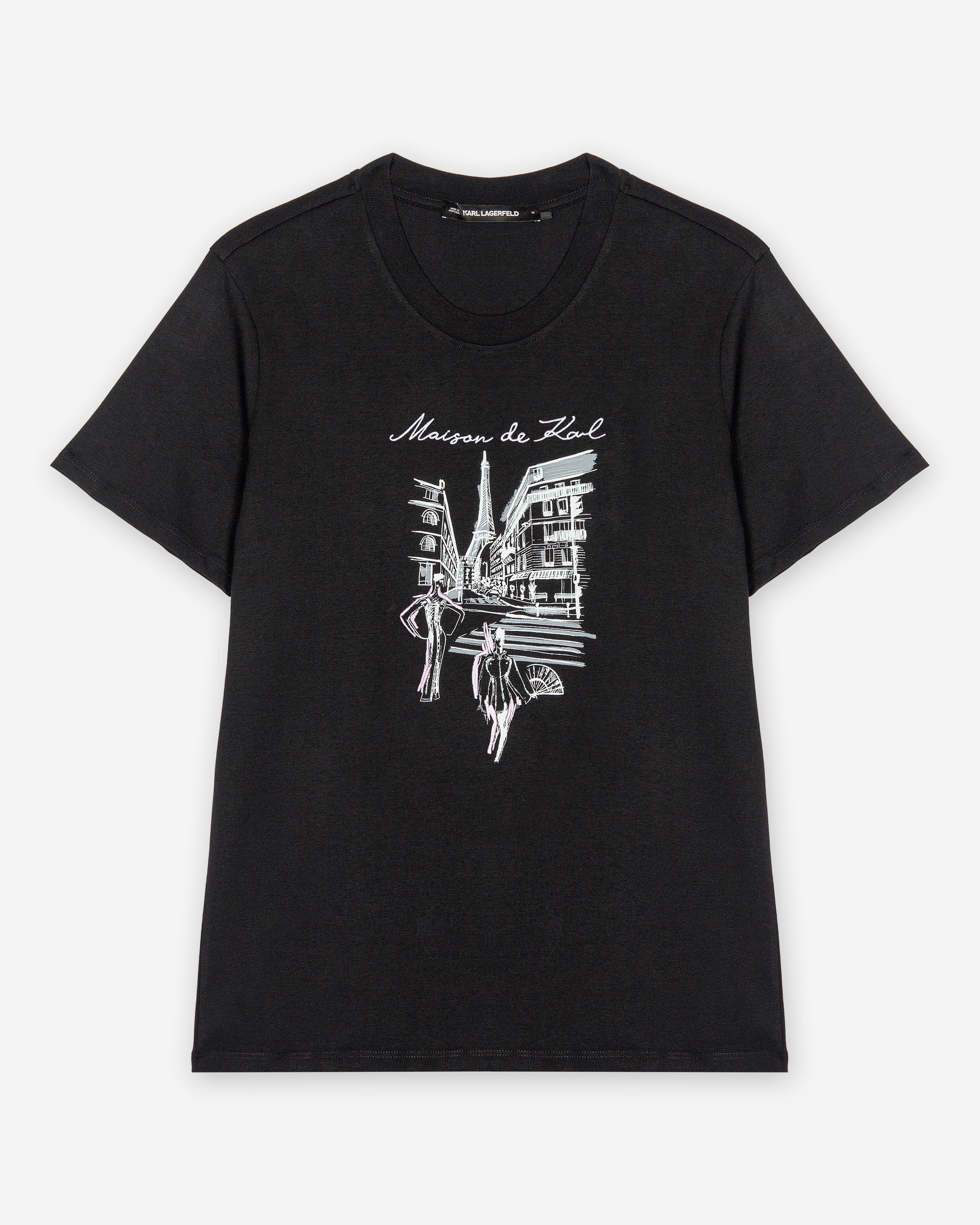 T-shirt Karl Lagerfeld Paris Sketch Street Preto