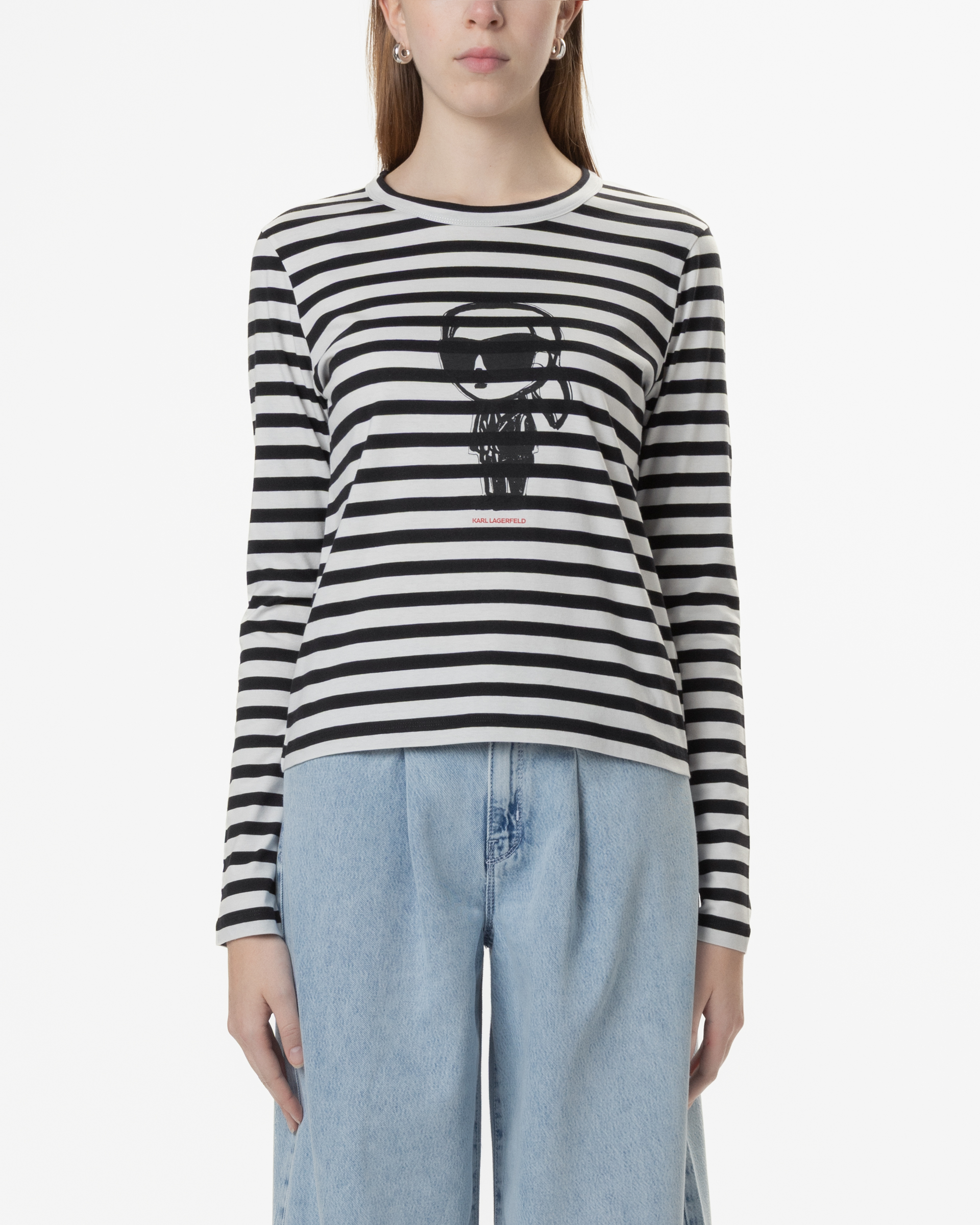 Camisola Karl Lagerfeld Ikon Print Stripe LSLV Preto