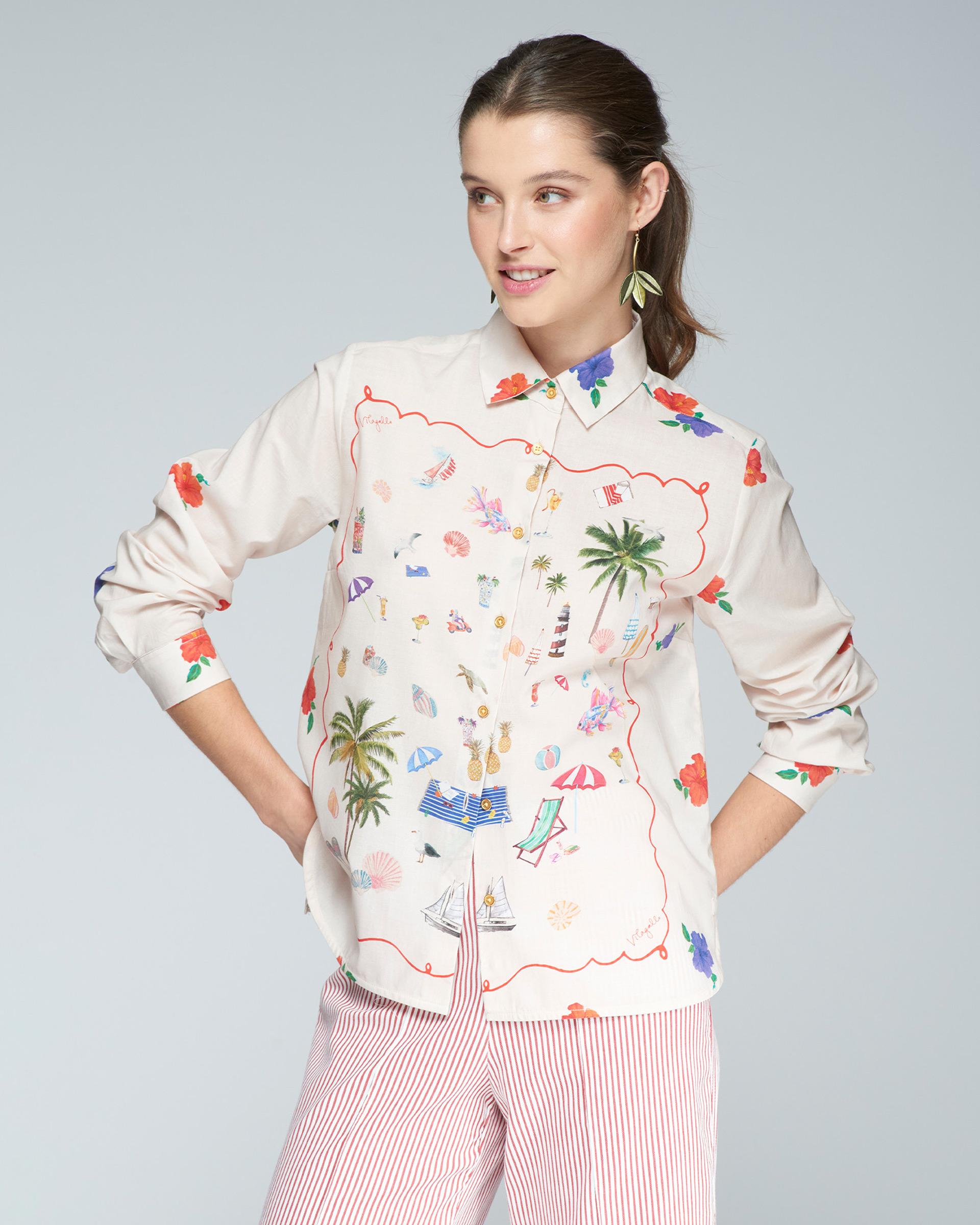Camisa VilaGallo ISABELLA MENORCA PRINT Bege