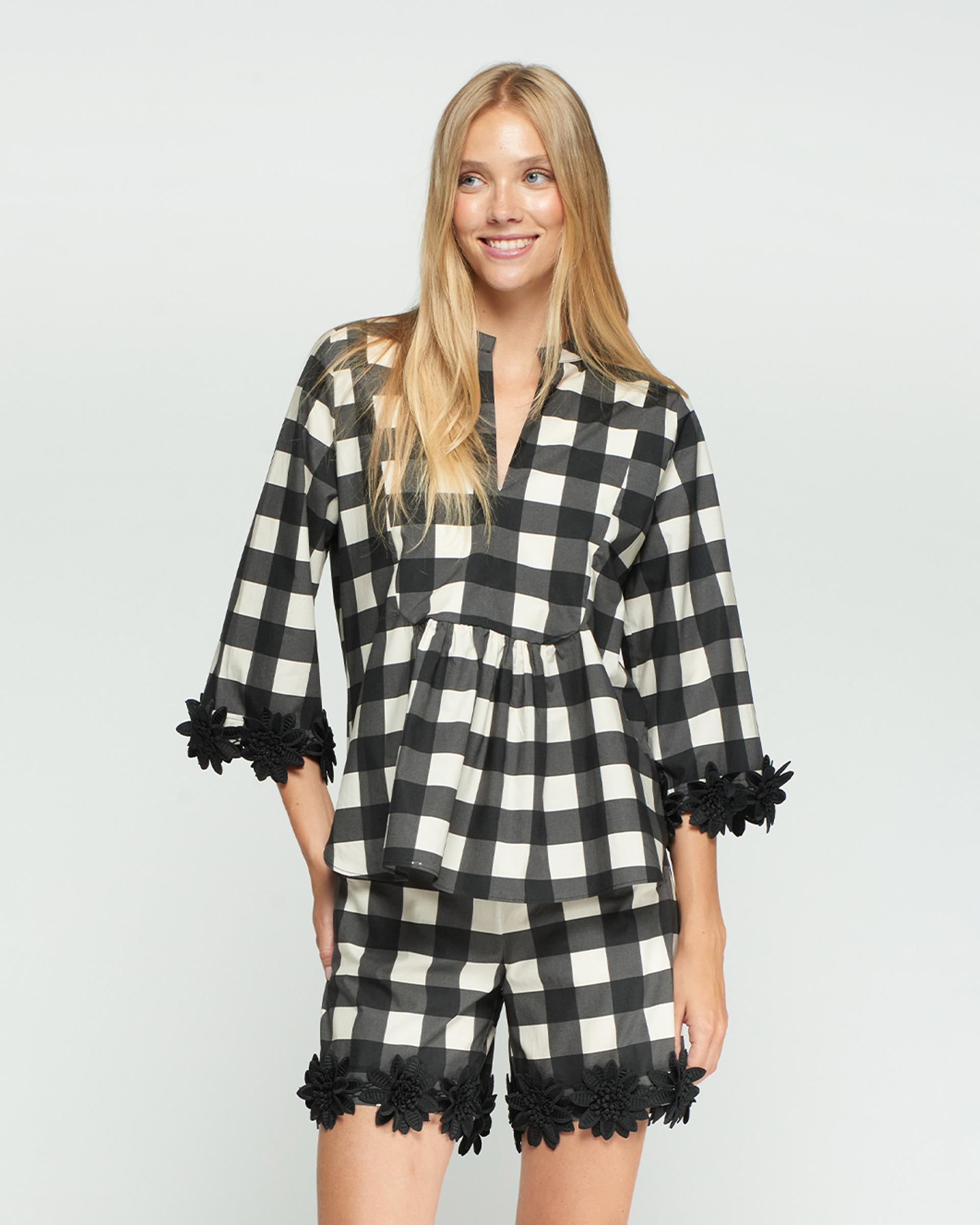 Camisa de manga 3/4 VilaGallo GINGHAM Preto