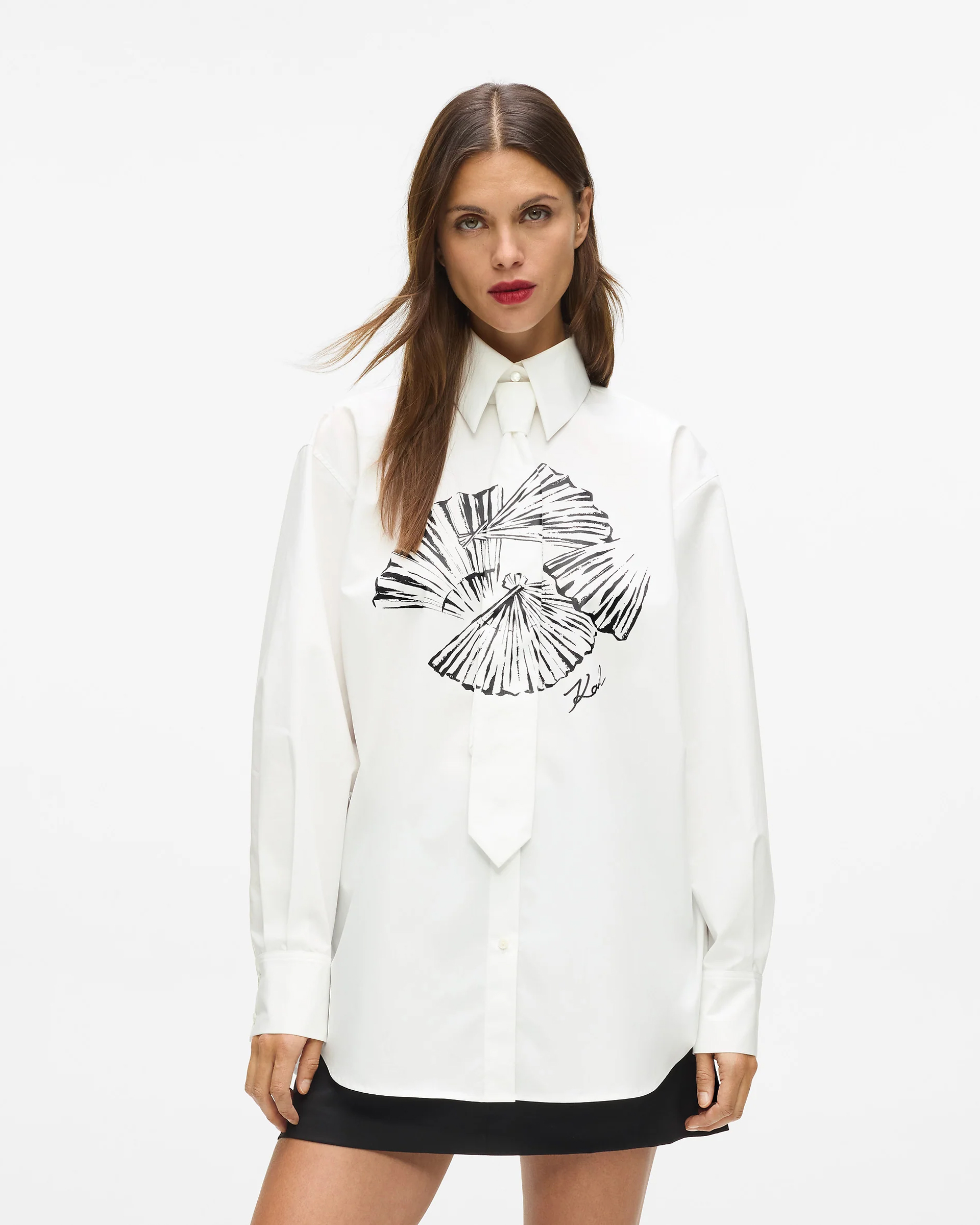 Camisa comprida Karl Lagerfeld Poplin Tie Shirt Branco