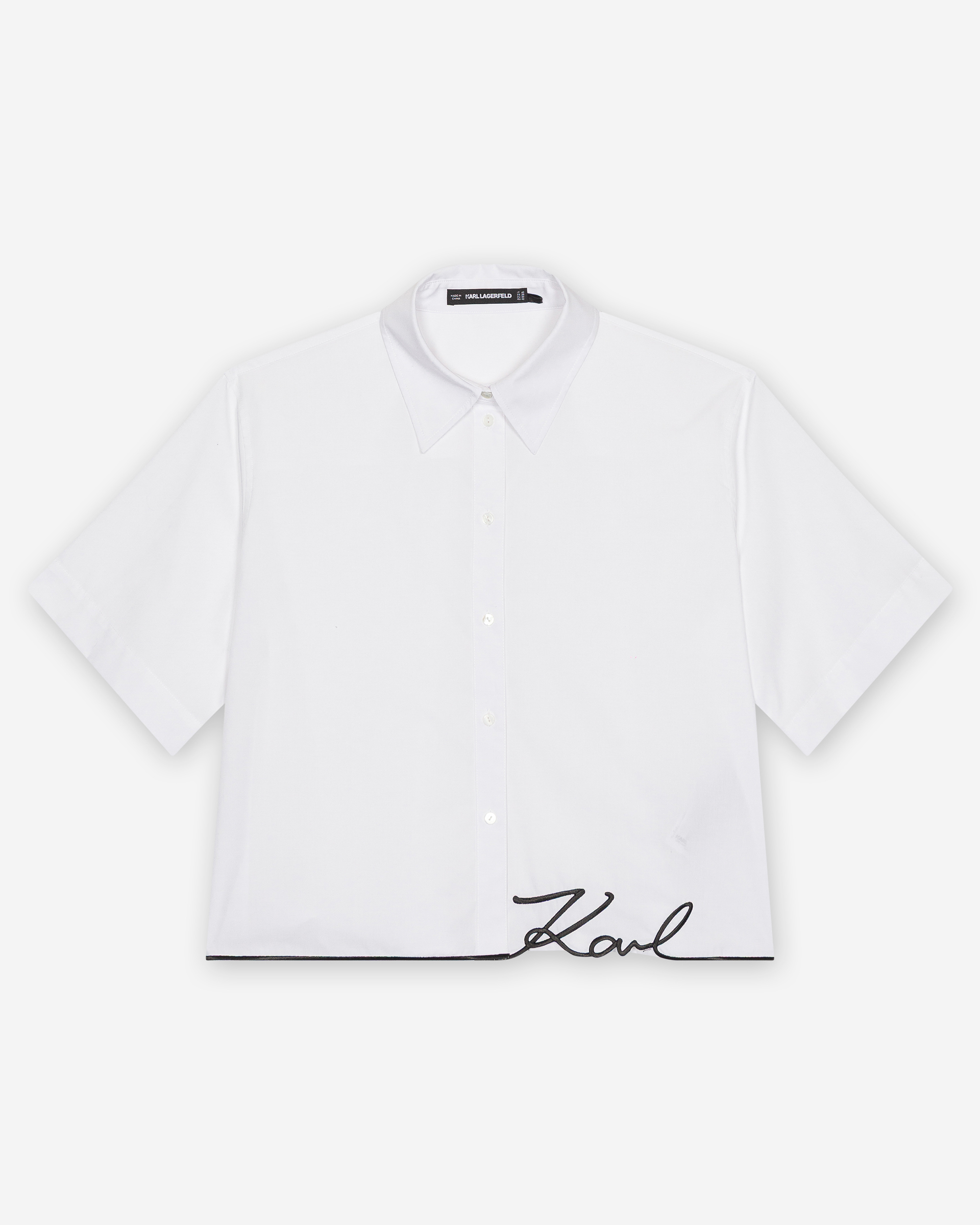 Camisa manga curta Karl Lagerfeld Signature Hem Poplin Branco