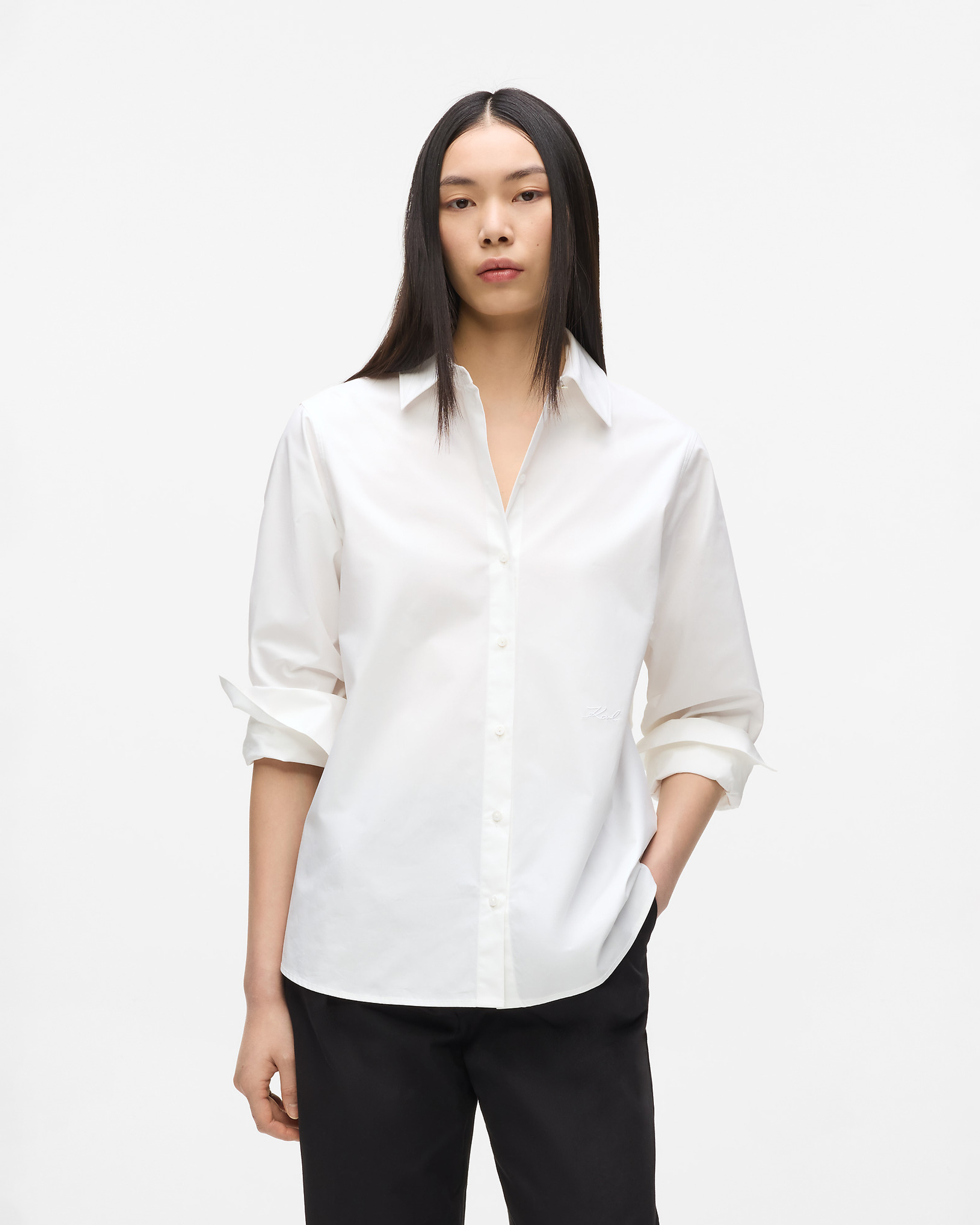 Camisa Karl Lagerfeld Classic Relaxed Poplin Shirt Branco