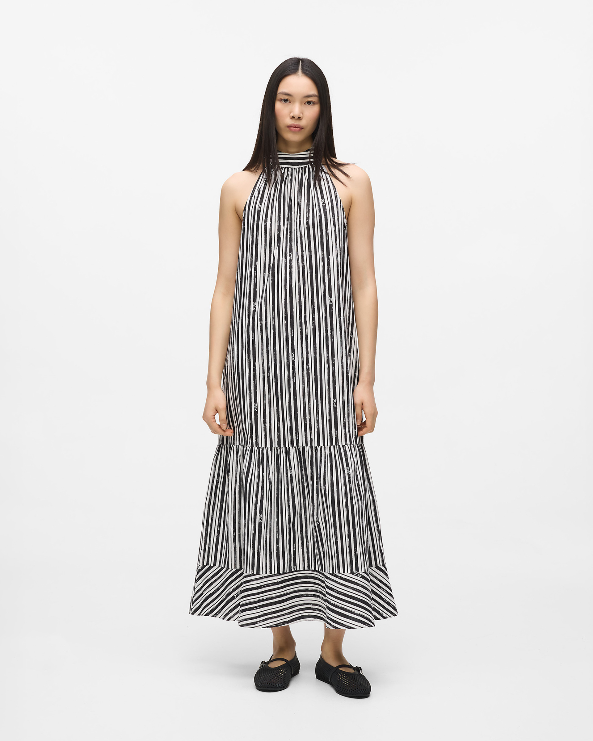 Vestido Karl Lagerfeld Maxi Cotton Stripe Preto