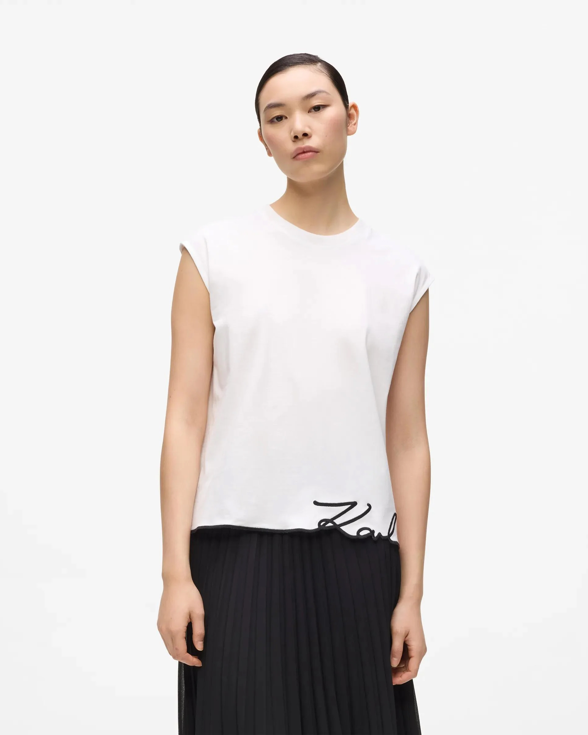 T-shirt manga caveada Karl Lagerfeld Signature Hem Tank Branco