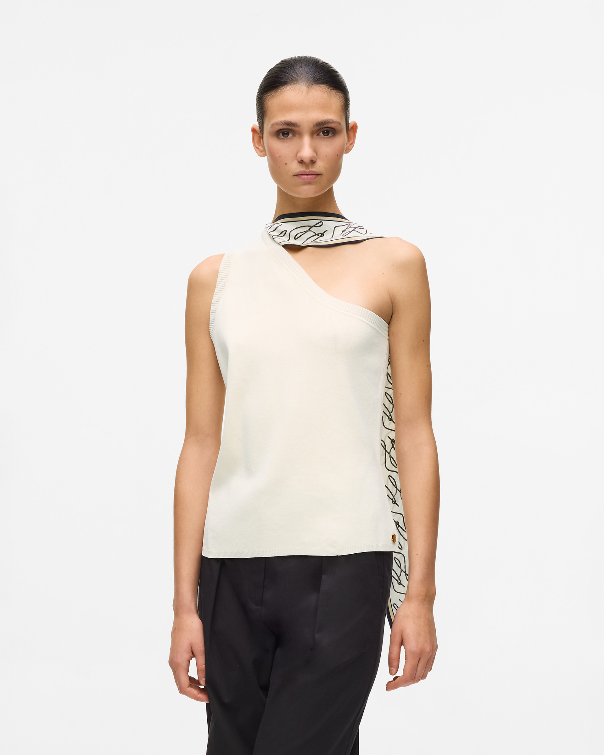 Top Karl Lagerfeld Scarf Print Detail Knit Bege