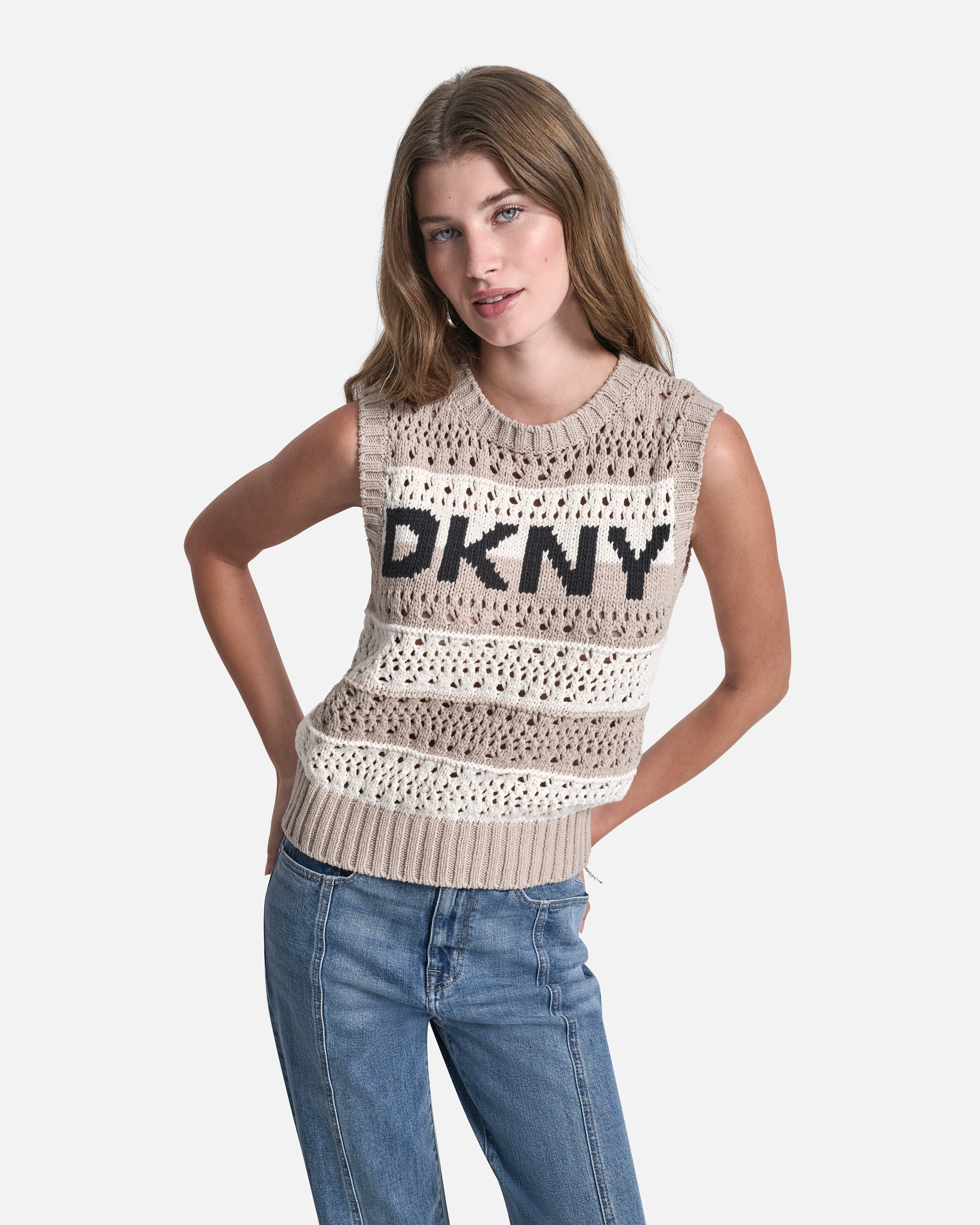 Colete de malha DKNY Jeans DJ6R0135 Taupe
