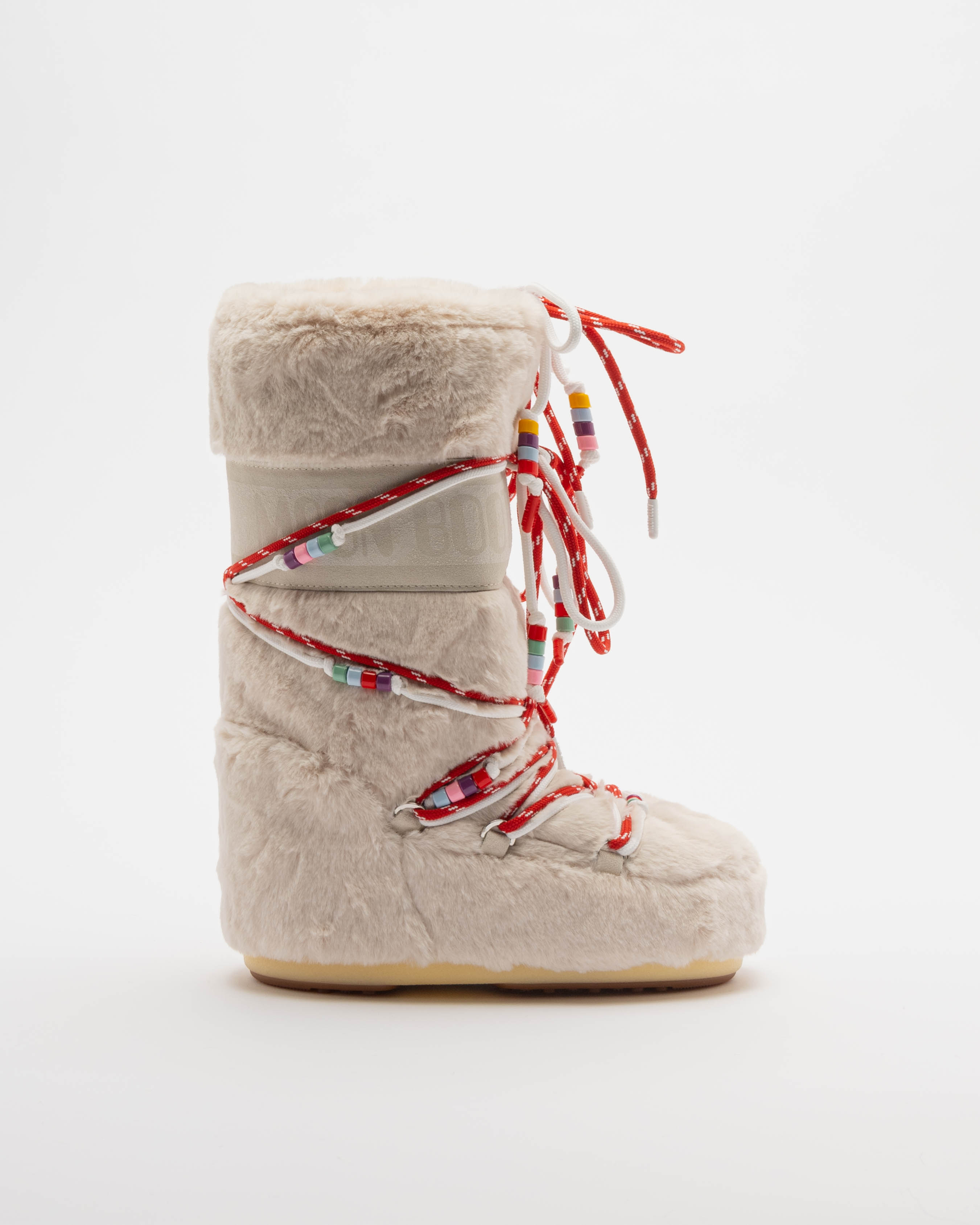 Botas Moon Boot Icon Faux Fur Beads Branco