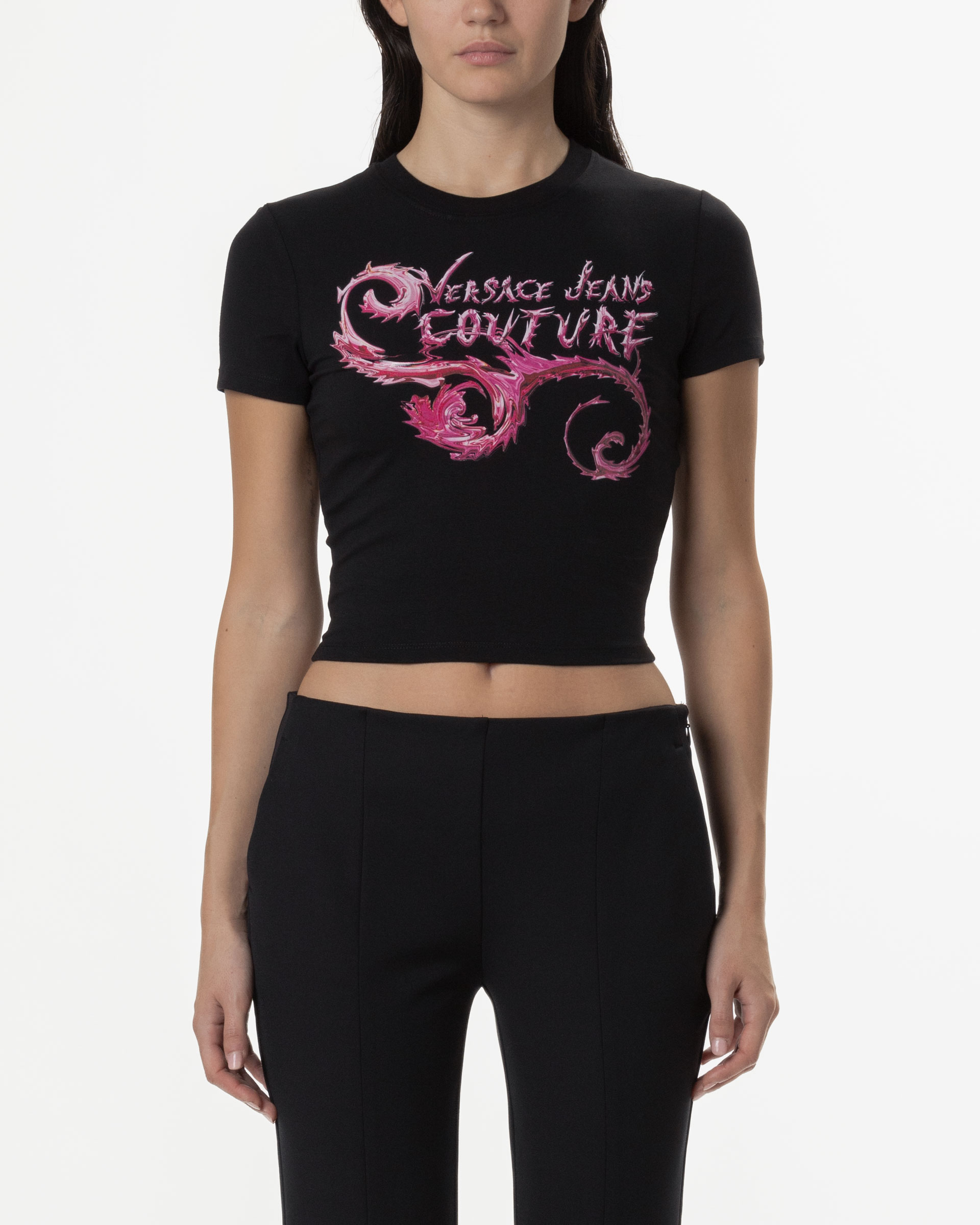 T-shirt Cropped Versace Jeans Couture 77HAHC00 Preto
