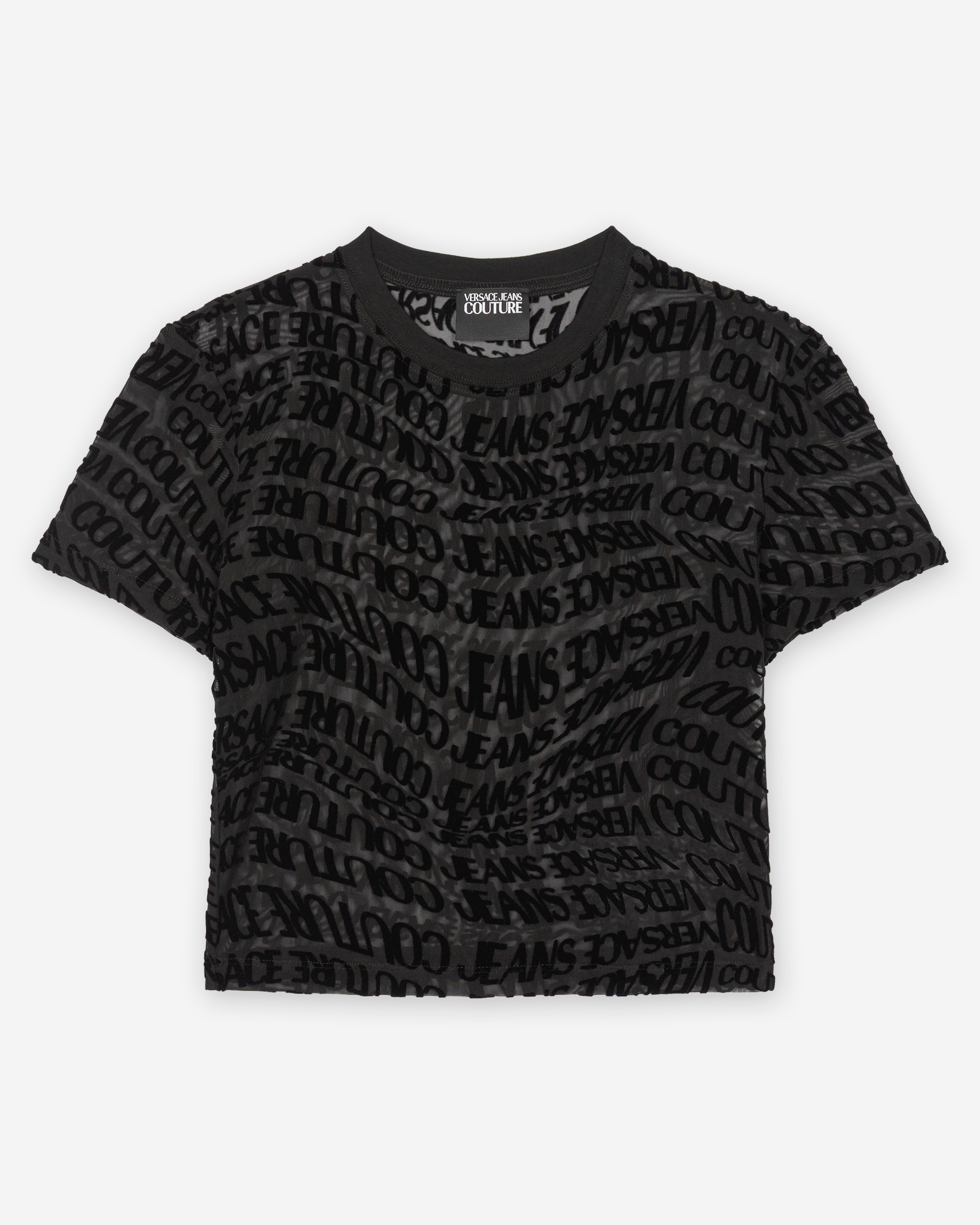 T-shirt Cropped Versace Jeans Couture Tulle Flock Liquify Preto