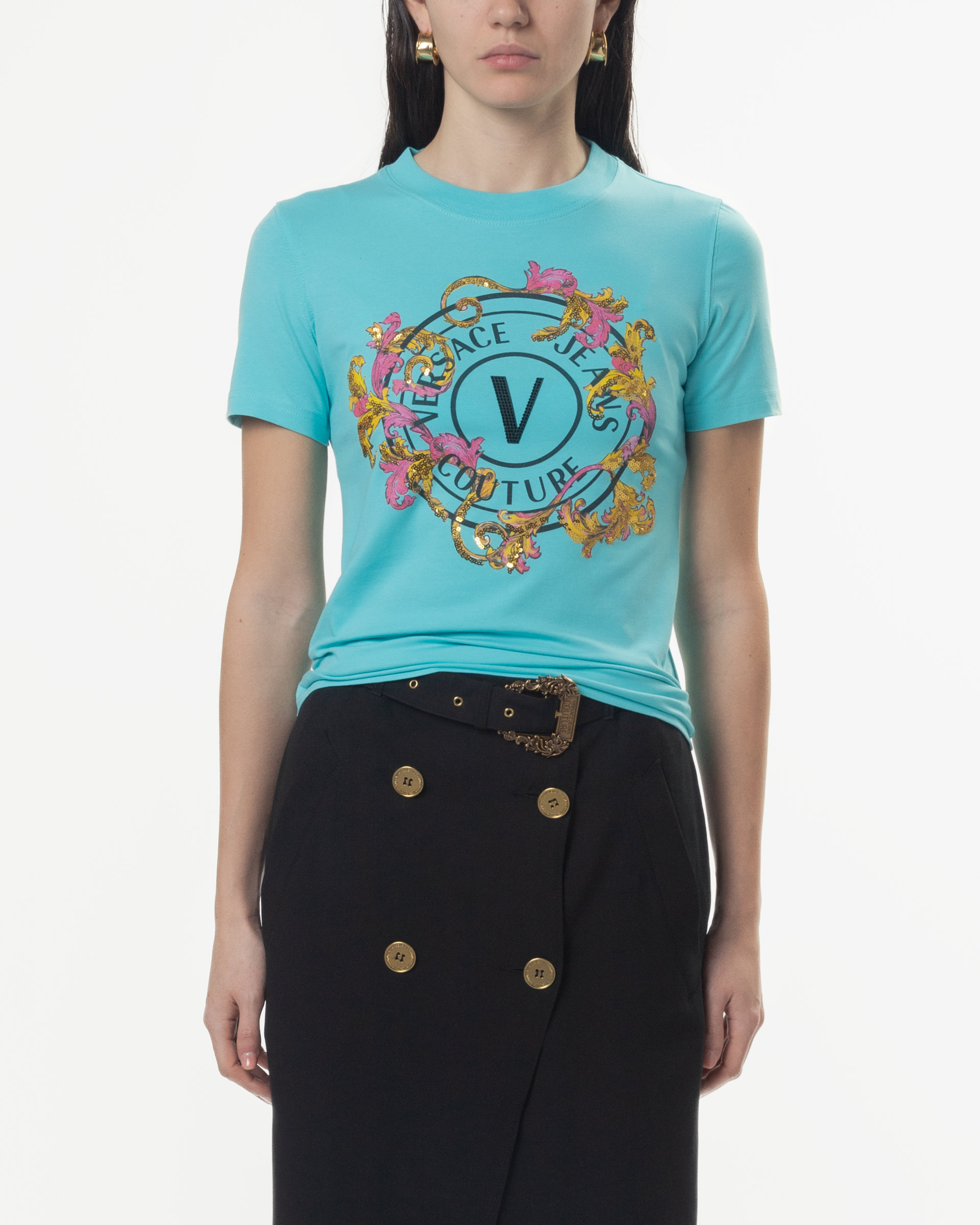 T-shirt slim fit Versace Jeans Couture 78HAHC01 Azul