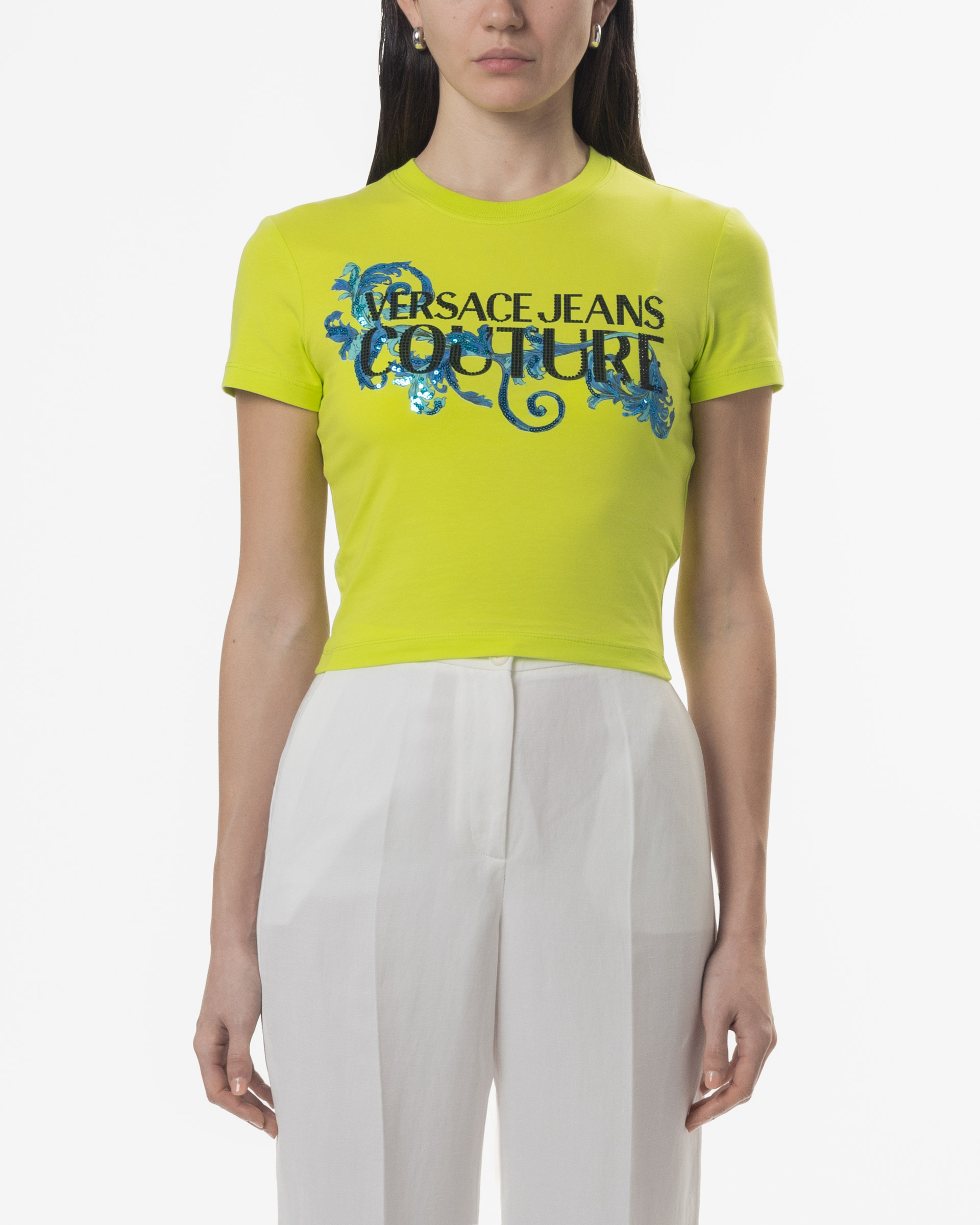 T-shirt Crop Versace Jeans Couture 78HAHC05 Verde
