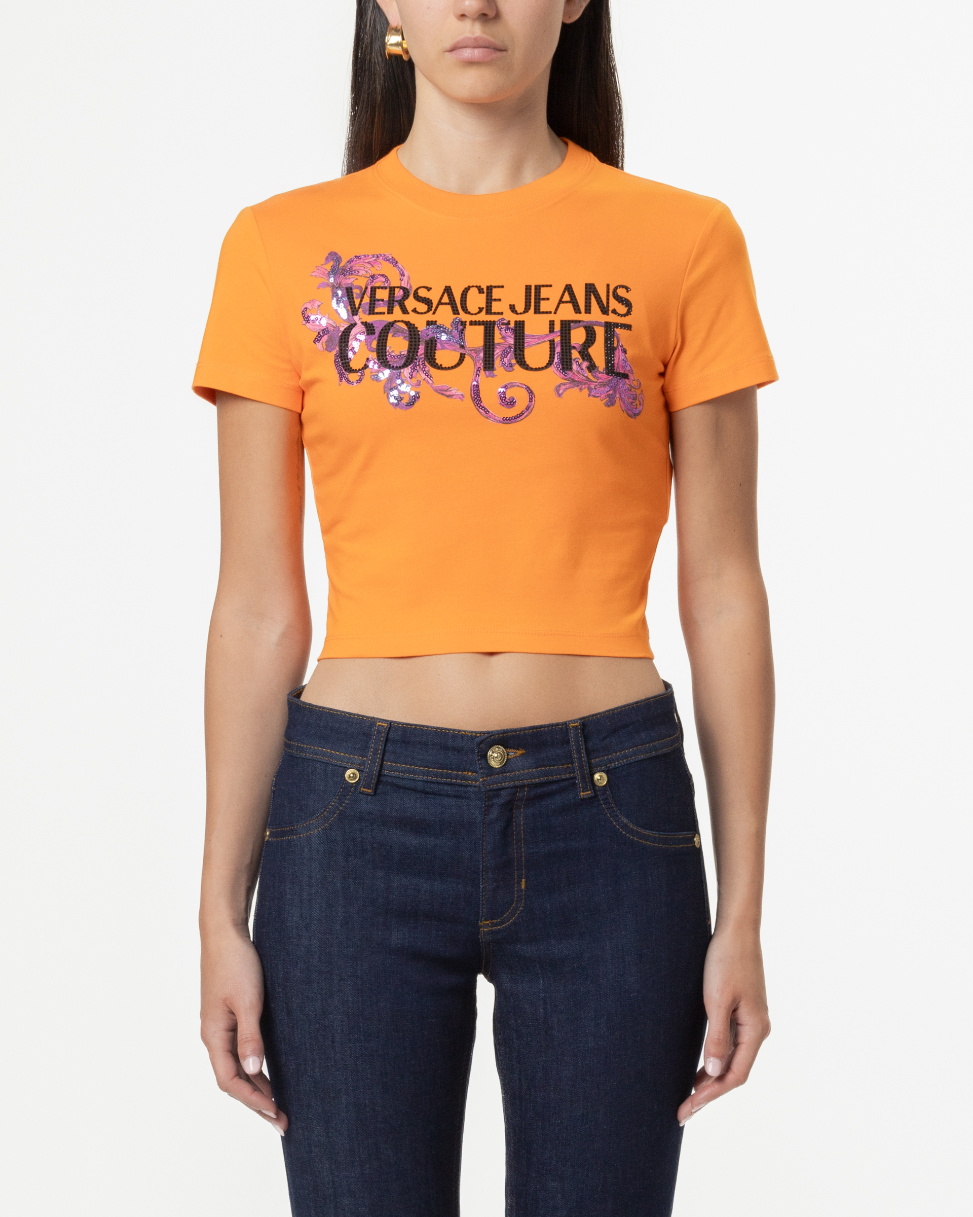 T-shirt Crop Versace Jeans Couture 78HAHC05 Laranja