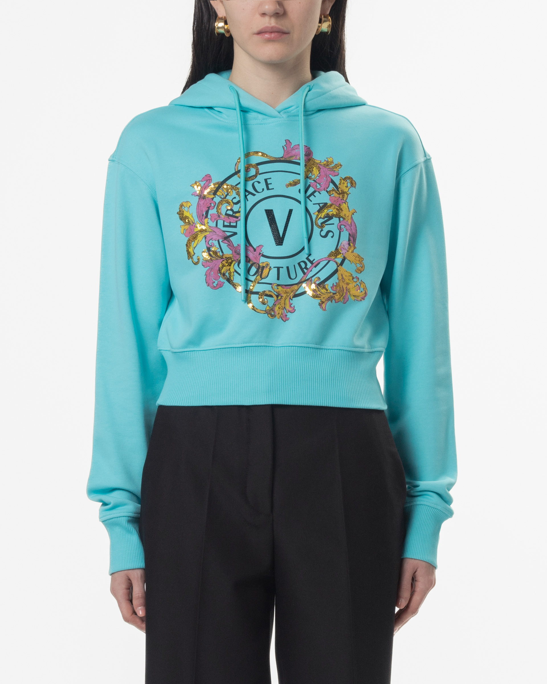 Hoodie Cropped Versace Jeans Couture 78HAIC01 Azul