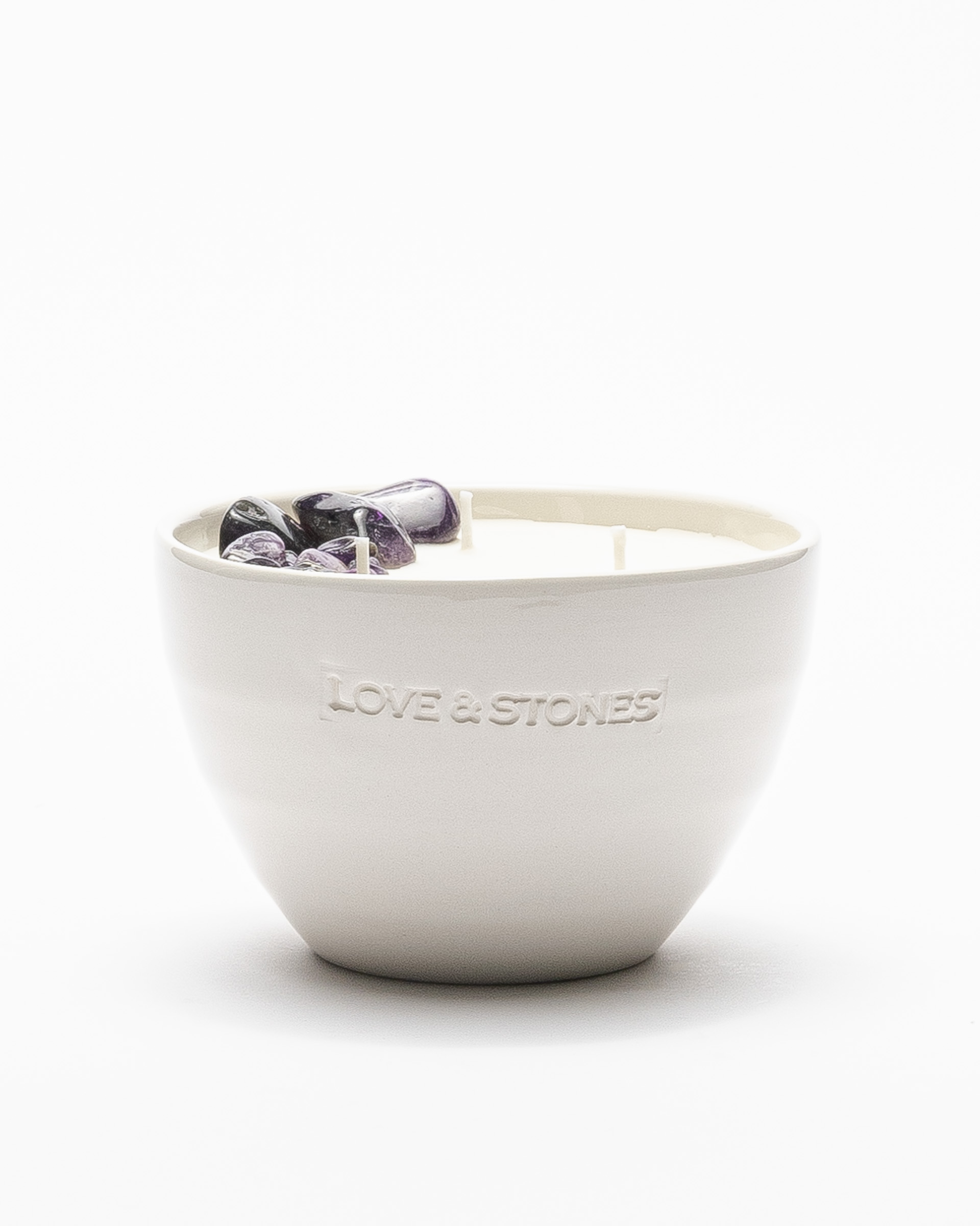 Vela Love & Stones PROTECTION Medium Crystal Candle Branco